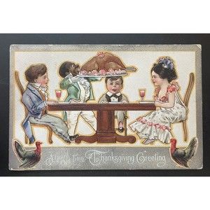 Antique 1910 Thanksgiving Postcard #10 A Good Old Time Embossed Lithograph Rare